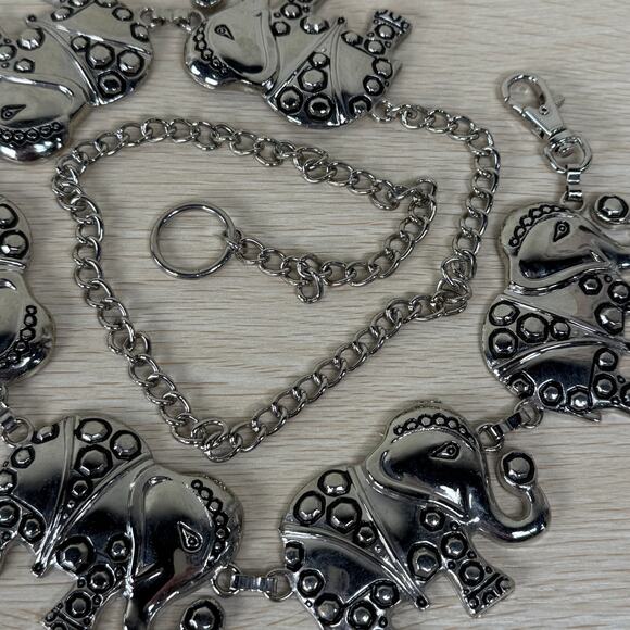 Vintage 90s Y2k Silver Tone Elephant Adj. Chain Belt Boho Hippie Artsy Bohemian main image 7